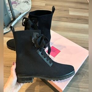 Kate Spade Black Lace-Up Knit Combat Boots